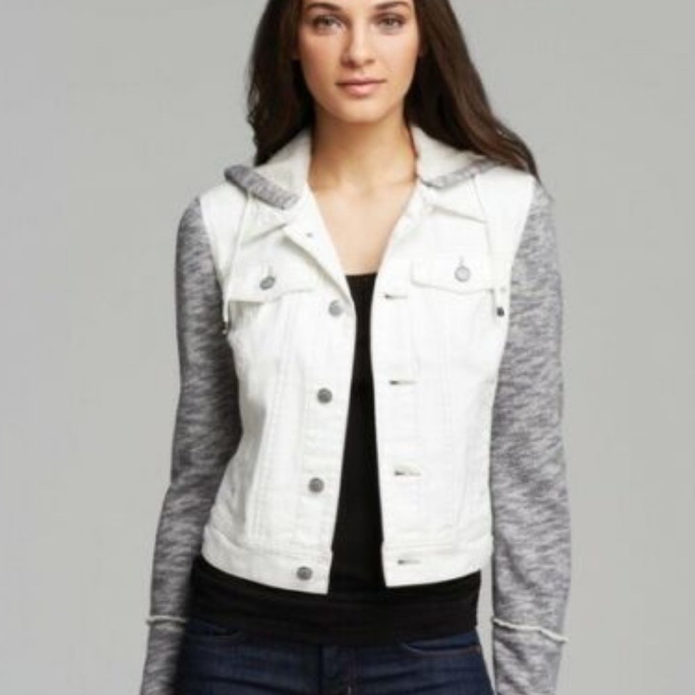 Free People White hooded jean jacket